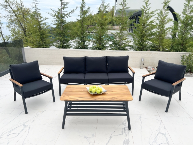 Bogota Alu TEAK Kerti Garnitura_11 Bogota Aluminum Outdoor Lounge Set in Anthracite color- 4 piece garden furniture - Image 10