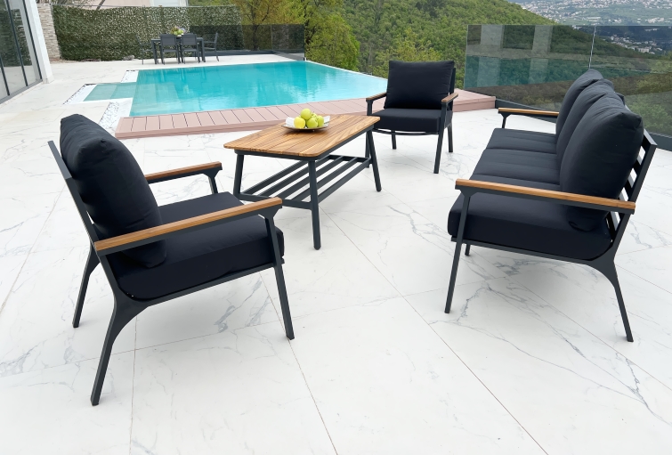 Bogota Alu TEAK Kerti Garnitura_2 Bogota Aluminum Outdoor Lounge Set in Anthracite color- 4 piece garden furniture - Image 4