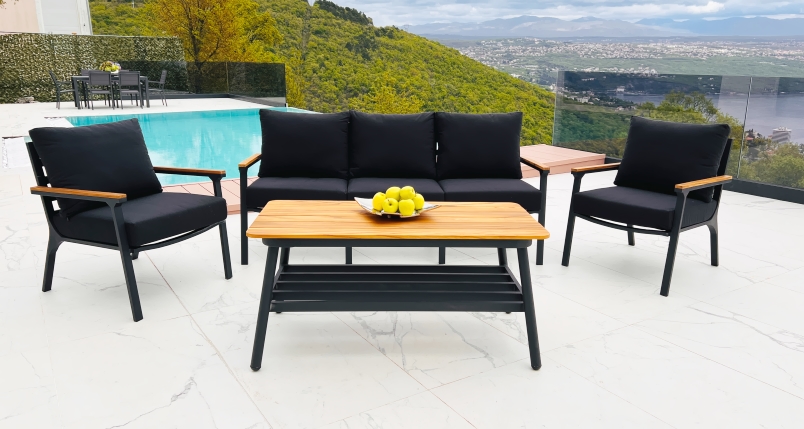 Bogota Alu TEAK Kerti Garnitura_6 Bogota Aluminum Outdoor Lounge Set in Anthracite color- 4 piece garden furniture - Image 3