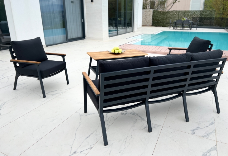 Bogota Alu TEAK Kerti Garnitura_7 Bogota Aluminum Outdoor Lounge Set in Anthracite color- 4 piece garden furniture - Image 9