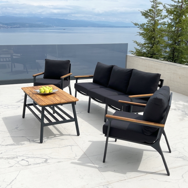 Venezuela Alu Kulteri Ulogarnitura 4 reszes_2 Bogota Aluminum Outdoor Lounge Set in Anthracite color- 4 piece garden furniture - Image 2